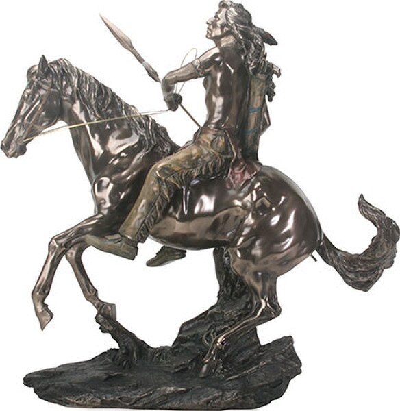 Indian Warrior on Horse Sculpture Side View Native American Spear